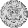 Verso de la pièce du demi-dollar Kennedy, 1964-1975 et depuis 1977.