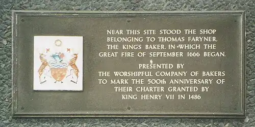 Plaque commémorative du Grand incendie de Londres.