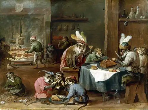Singes costumés prenant un repas (XVIIe&nbsp;siècle), Staatsgalerie Aschaffenburg, Aschaffenbourg