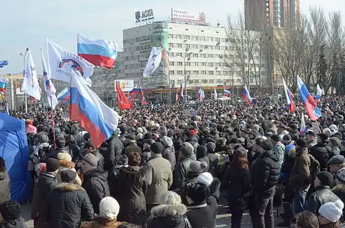 9 mars 2014 :Manifestation prorusse à Donetsk.