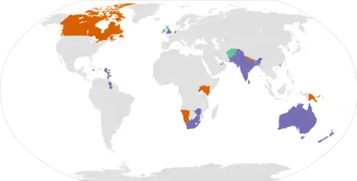 Planisphère représentant les pays dont les équipes participent aux qualifications de la Coupe du monde 2015