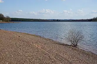 Plage au bord du plan d'eau.