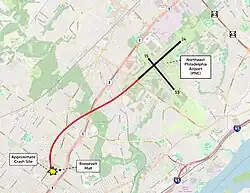 Carte représentant la trajectoire de l'appareil entre son décollage et son impact au sol.
