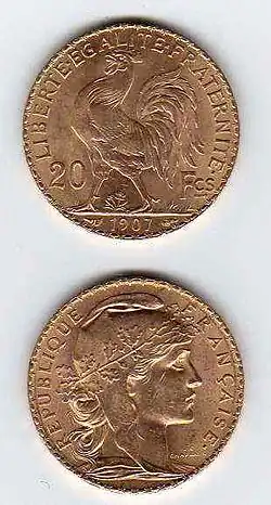 Pièce de 20 francs de 1907.