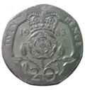 Revers de la pièce de 20 pence émise en 1983.