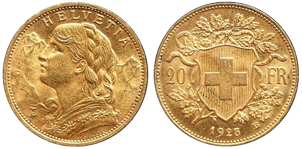 Monnaie de 20 francs du type courant, 1925.