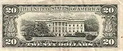 Revers d'un billet de 20 dollars américains