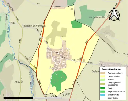 Carte en couleurs présentant l'occupation des sols.