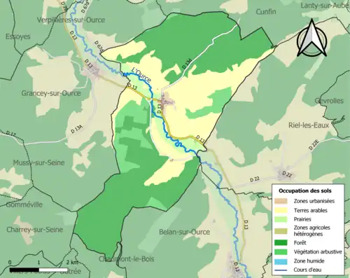 Carte en couleurs présentant l'occupation des sols.