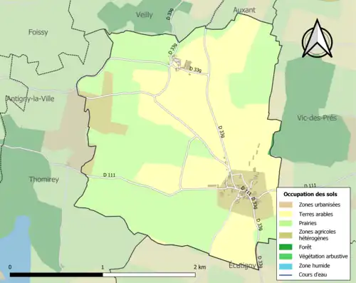 Carte en couleurs présentant l'occupation des sols.