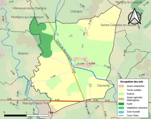 Carte en couleurs présentant l'occupation des sols.
