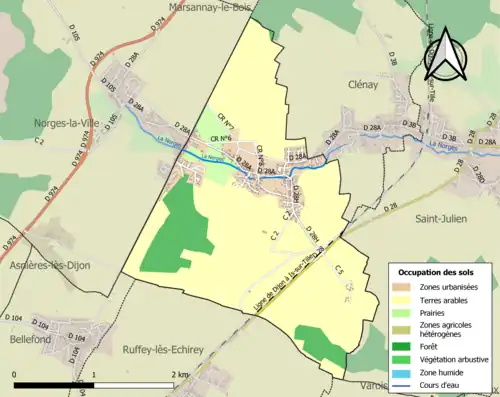 Carte en couleurs présentant l'occupation des sols.