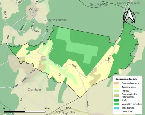 Carte en couleurs présentant l'occupation des sols.