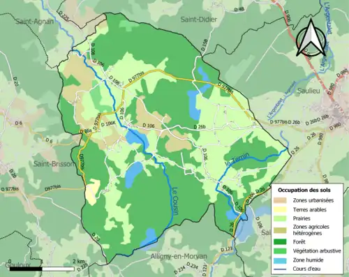 Carte en couleurs présentant l'occupation des sols.