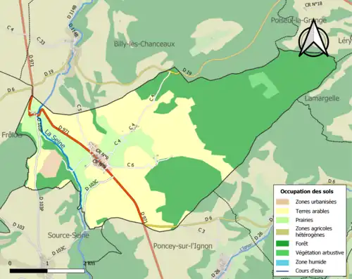 Carte en couleurs présentant l'occupation des sols.