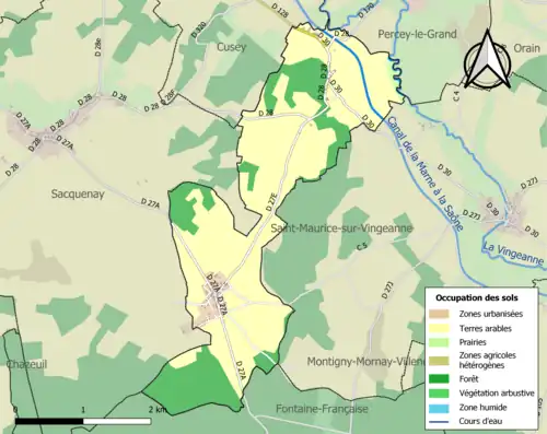 Carte en couleurs présentant l'occupation des sols.