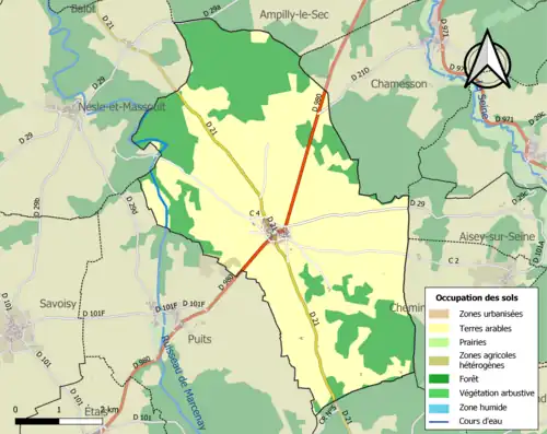Carte en couleurs présentant l'occupation des sols.