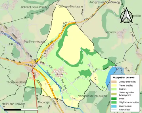 Carte en couleurs présentant l'occupation des sols.