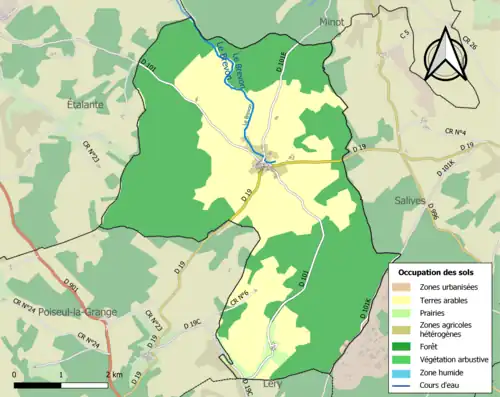 Carte en couleurs présentant l'occupation des sols.