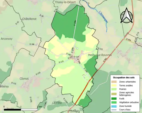 Carte en couleurs présentant l'occupation des sols.