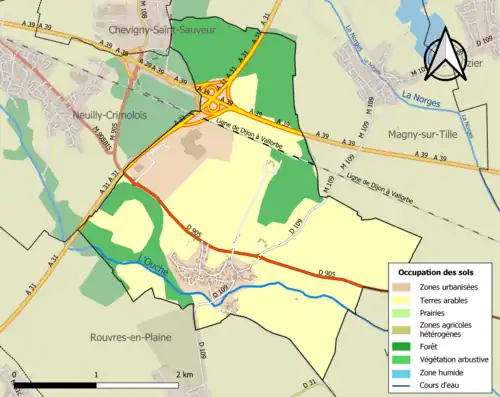 Carte en couleurs présentant l'occupation des sols.