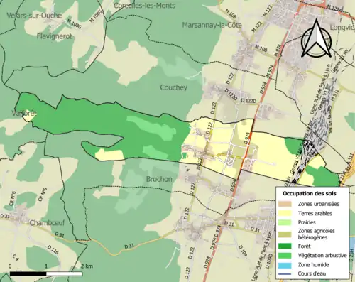 Carte en couleurs présentant l'occupation des sols.