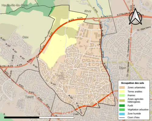 Carte en couleurs présentant l'occupation des sols.
