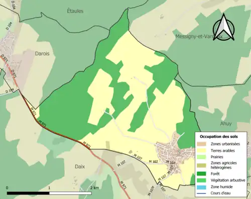 Carte en couleurs présentant l'occupation des sols.