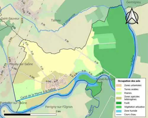 Carte en couleurs présentant l'occupation des sols.