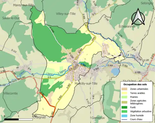 Carte en couleurs présentant l'occupation des sols.