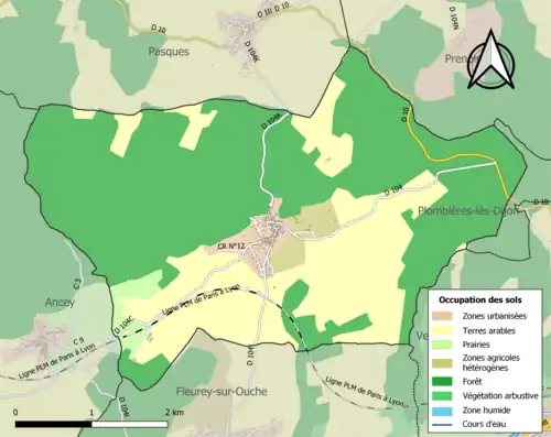 Carte en couleurs présentant l'occupation des sols.