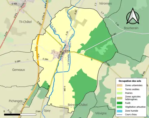 Carte en couleurs présentant l'occupation des sols.