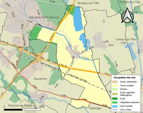 Carte en couleurs présentant l'occupation des sols.