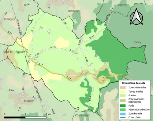 Carte en couleurs présentant l'occupation des sols.