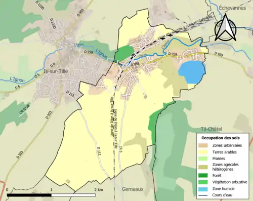 Carte en couleurs présentant l'occupation des sols.
