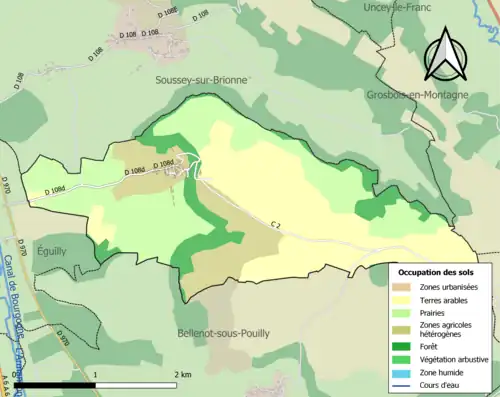 Carte en couleurs présentant l'occupation des sols.