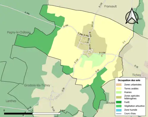 Carte en couleurs présentant l'occupation des sols.