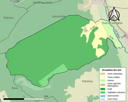 Carte en couleurs présentant l'occupation des sols.