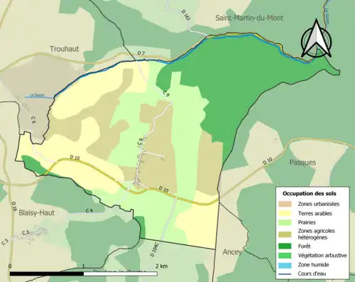Carte en couleurs présentant l'occupation des sols.