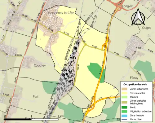 Carte en couleurs présentant l'occupation des sols.