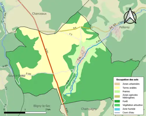 Carte en couleurs présentant l'occupation des sols.