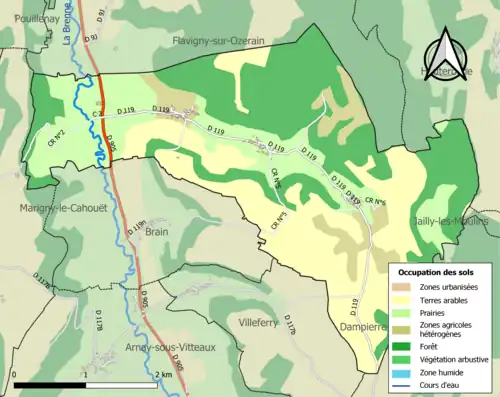 Carte en couleurs présentant l'occupation des sols.