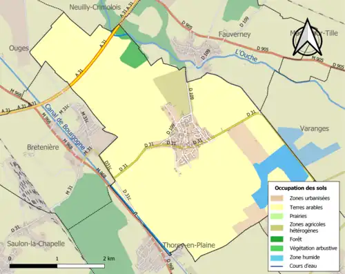 Carte en couleurs présentant l'occupation des sols.