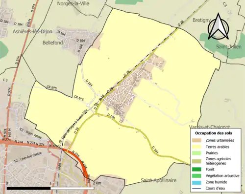 Carte en couleurs présentant l'occupation des sols.
