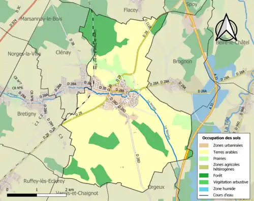 Carte en couleurs présentant l'occupation des sols.