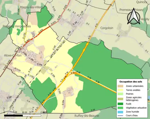Carte en couleurs présentant l'occupation des sols.