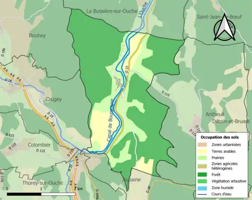 Carte en couleurs présentant l'occupation des sols.