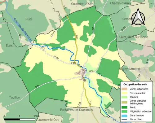 Carte en couleurs présentant l'occupation des sols.