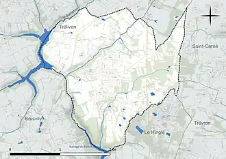 Carte en couleur présentant le réseau hydrographique de la commune