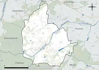 Carte du réseau hydrographique de la commune de Landébia.